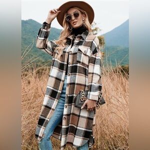 Peaceglad ..Button Up Long Sleeve Plaid Shirt Jacket SIZE:S